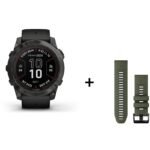 Montre Garmin Fenix 7X Pro Sapphire Solar Titane + bracelet silicone kaki